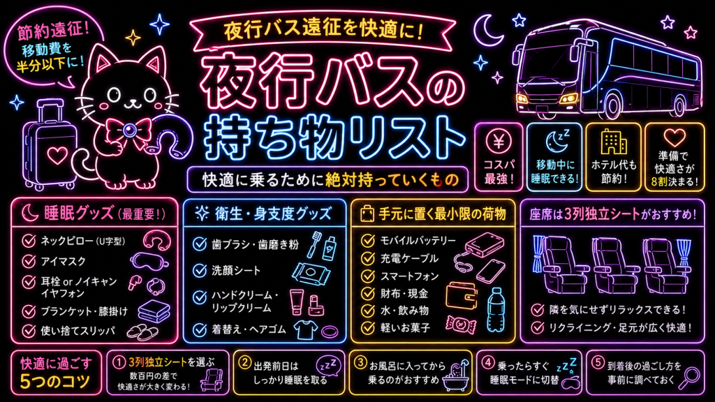 【節約遠征】夜行バスの持ち物リスト｜快適に乗るために絶対持っていくもの