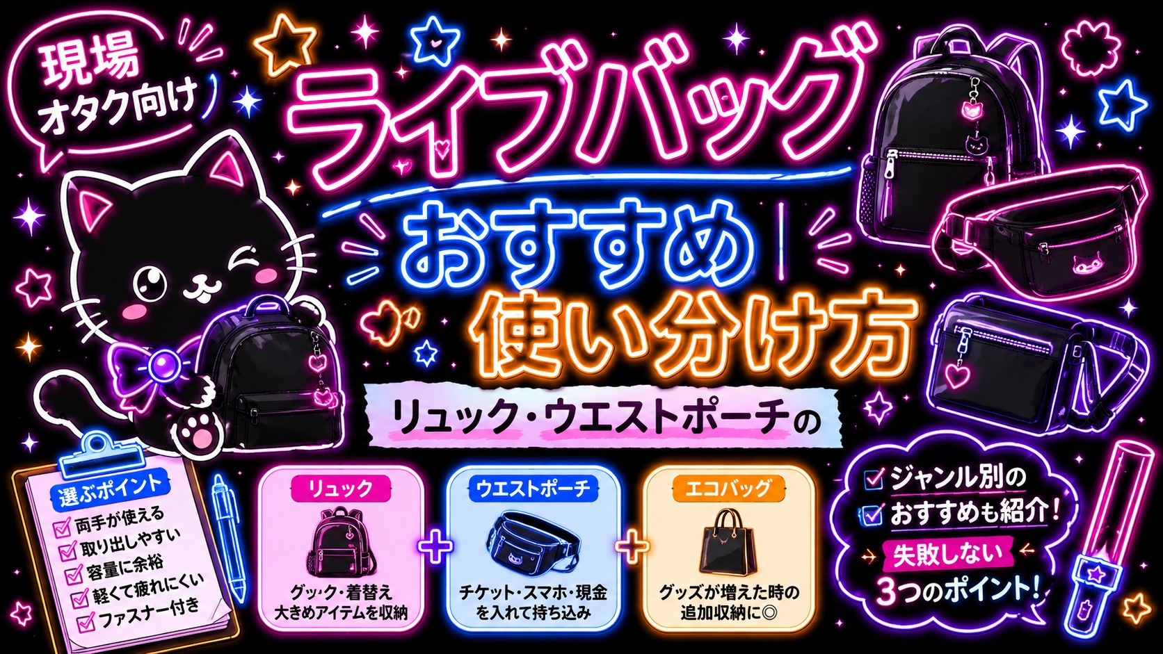 【現場オタク向け】ライブバッグおすすめ｜リュック・ウエストポーチの使い分け方
