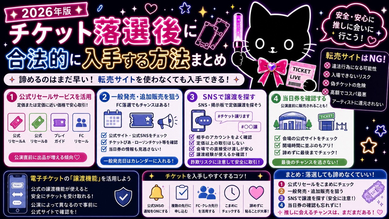 チケット落選後に合法的に入手する方法まとめ【2026年版】