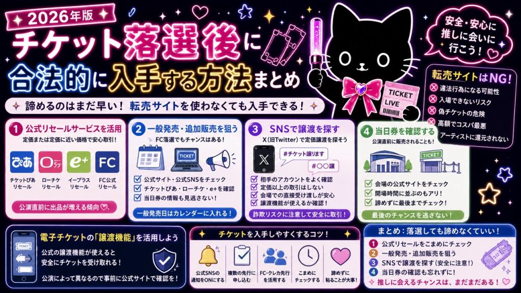 チケット落選後に合法的に入手する方法まとめ【2026年版】