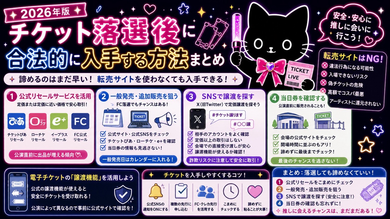 チケット落選後に合法的に入手する方法まとめ【2026年版】